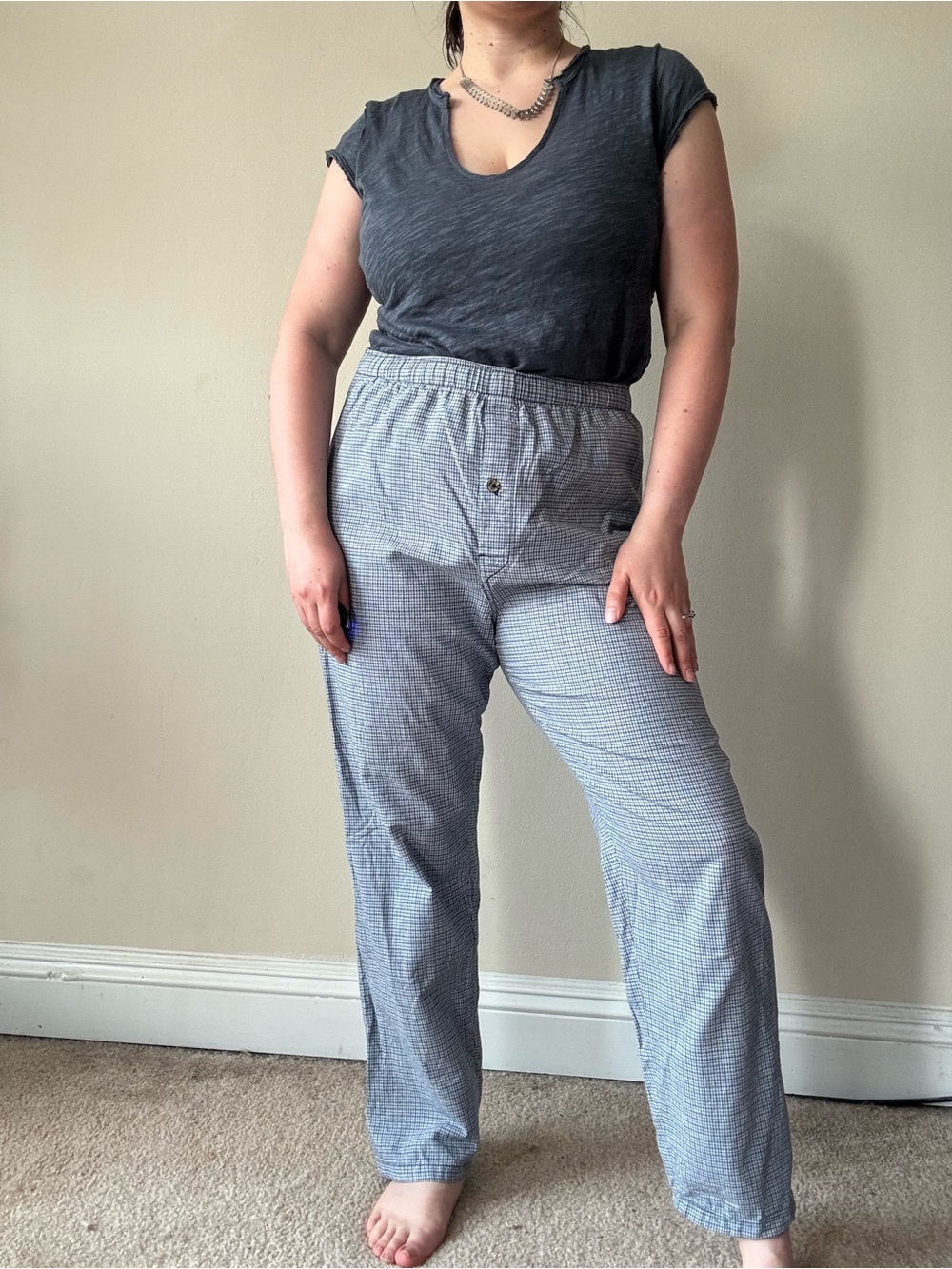 Vintage Puritan Gray Micro-Check Straight Leg Lounge Pants